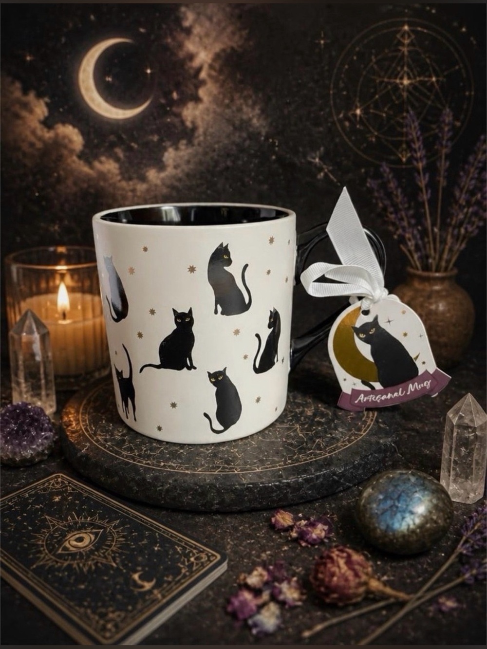 Artisan Black-and-White Cat Pattern Ceramic Mug